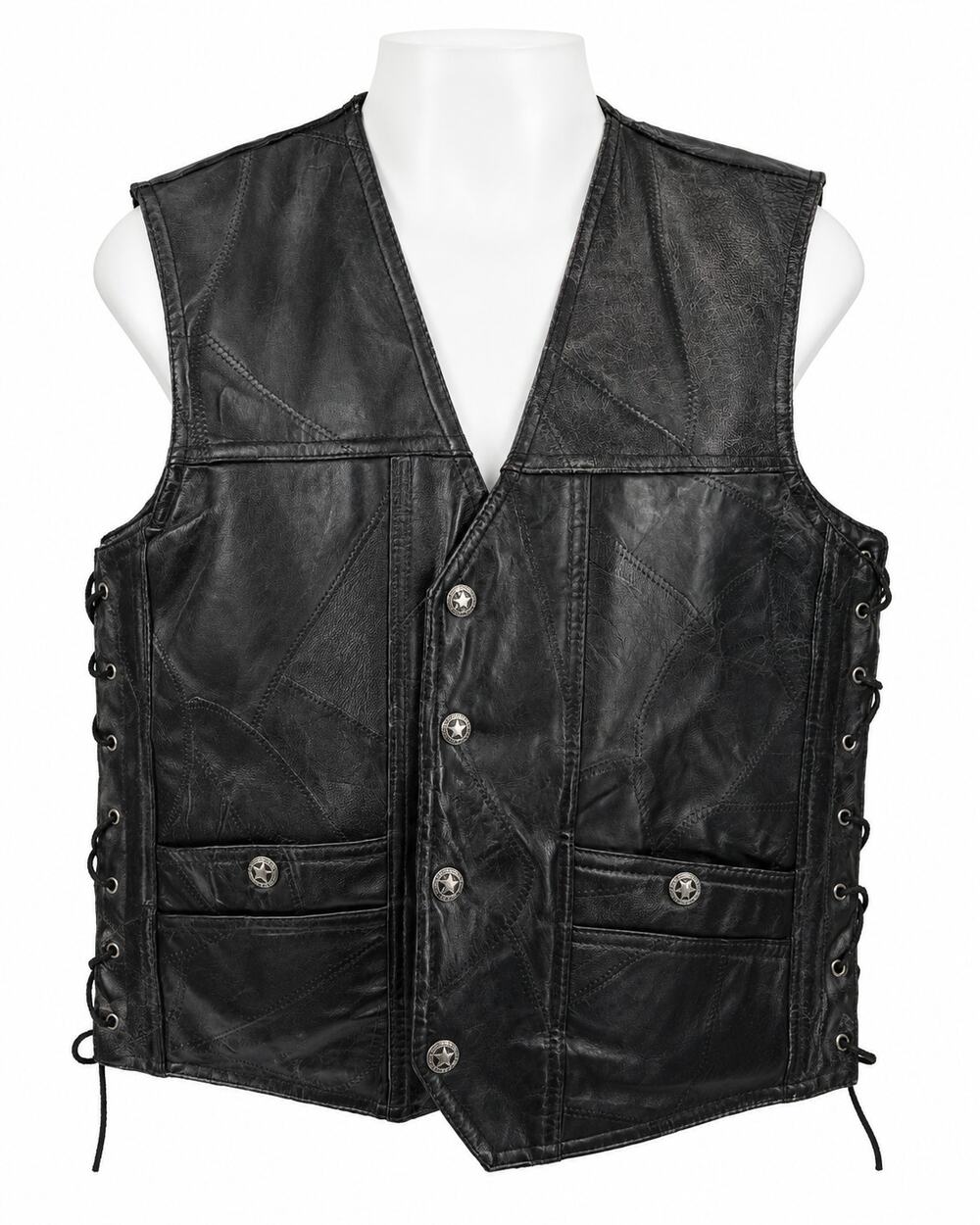 Leather Motorcycle Biker Vest Lace Up Diamond Plate Buffalo Leather Size M READ